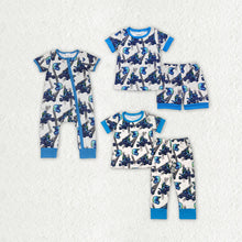 Load image into Gallery viewer, Baby Boys Blue Motobike Sibling Rompers Pajamas Clothes Sets