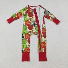 Load image into Gallery viewer, Baby Boys Grin Lights Plaid Christmas Zipper Footie Rompers
