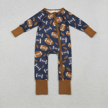 Load image into Gallery viewer, Baby Boys Leaves Footballs Fall Team Zipper Footie Rompers