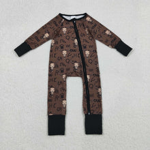 Load image into Gallery viewer, Baby Boys Brown Bull Skulls Western Two Way Zipper Convertible Rompers