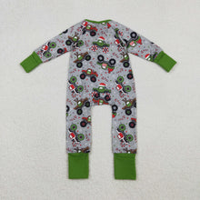 Load image into Gallery viewer, Baby Boys Trucks Candy Cane Christmas Two Way Zip Convertible Rompers