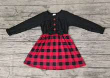 Load image into Gallery viewer, Baby girls black red plaid Christmas dresses