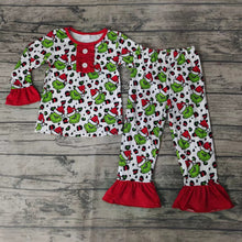 Load image into Gallery viewer, baby Girls christmas cartoon ruffle pajamas pants sets