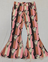 Load image into Gallery viewer, Baby Girls Aztec Western Cow Skull Bell Flare Denim Pants
