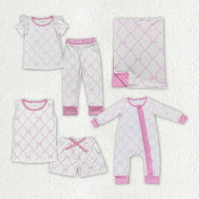 Load image into Gallery viewer, Baby Girls Bamboo Pink Bows Sibling Rompers Bamboo Pajamas Clothes Sets