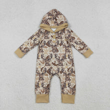 Load image into Gallery viewer, Baby Boys Khaki Camo Deer Button Hoodie Hunting Rompers
