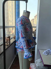 Load image into Gallery viewer, Baby Girls Blue Boats Long Sleeve Summer One Piece Bows Swimsuits