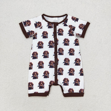 Load image into Gallery viewer, Baby Boys Brown Pocket Dogs Sibling Rompers Clothes Sets