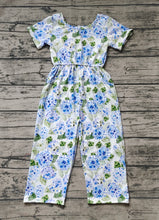 Load image into Gallery viewer, Baby Girls Blue Flowers Short Sleeve Pockets Pants Jumpsuits