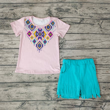 Load image into Gallery viewer, Baby Girls Aztec Top Tassel Ruffle Shorts Sets