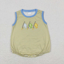 Load image into Gallery viewer, Baby Boys Stripes Fishing Sibling Embroidery Summer Rompers Clothes Sets