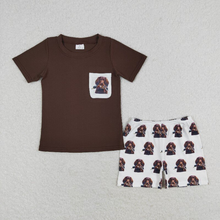 Load image into Gallery viewer, Baby Boys Brown Pocket Dogs Sibling Rompers Clothes Sets