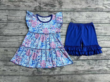Load image into Gallery viewer, Baby Girls Blue Flowers Tunic Shorts Summer Clothes Sets