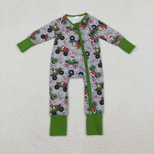 Load image into Gallery viewer, Baby Boys Trucks Candy Cane Christmas Two Way Zip Convertible Rompers