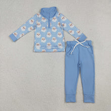 Load image into Gallery viewer, Baby Boys Blue Checked Santa Button Top Pockets Pants Christmas Clothes Sets
