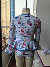 Load image into Gallery viewer, Baby Girls Blue Boats Long Sleeve Summer One Piece Bows Swimsuits