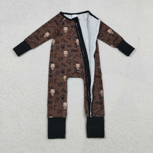 Load image into Gallery viewer, Baby Boys Brown Bull Skulls Western Two Way Zipper Convertible Rompers