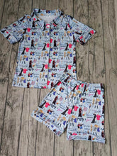 Load image into Gallery viewer, Adult Blue Color Singer Short Sleeve Buttons Tee Shorts Pajamas Sets