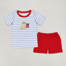 Load image into Gallery viewer, Baby Girls 4th Of July Dog Flag Sibling Rompers Clothing Sets