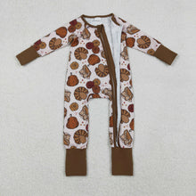 Load image into Gallery viewer, Baby Boys Pie Turkey Pumpkins Thanksgiving Zipper Footie Rompers