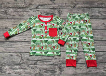Load image into Gallery viewer, Baby Boys Christmas Green Face Pocket Shirt Pants Pajamas Clothes Sets