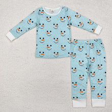 Load image into Gallery viewer, Baby Boys Blue Winter Snowman Bamboo Pajamas Clothes Sets