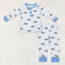 Load image into Gallery viewer, Baby Boys Blue Stripes Ducks Top Pants Pajamas Clothes Sets