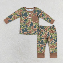 Load image into Gallery viewer, Baby Boys Green Camo Pocket Top Pants Bamboo Pajamas Clothes Sets