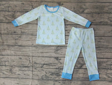 Load image into Gallery viewer, Baby Boys Christmas Tree Blue Bamboo Pajamas Clothes Sets