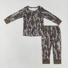 Load image into Gallery viewer, Baby Boys Bottomland Camo Sibling Rompers Bamboo Pajamas Sets