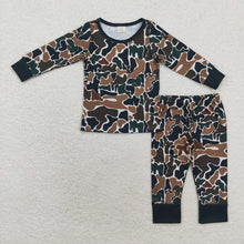 Load image into Gallery viewer, Baby Boys Sibling Brown Camo Bamboo Rompers Pajamas Clothes Sets