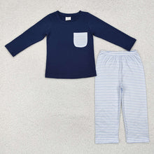 Load image into Gallery viewer, Baby Boys Navy Pocket Top Stripes Pants Clothes Sets