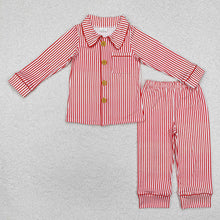 Load image into Gallery viewer, Baby Boys Red Stripes Buttons Shirts Pants Pajamas Clothes Sets