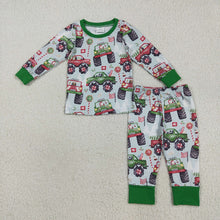 Load image into Gallery viewer, Baby Boys Long Sleeves Trucks Trees Flags Top Pant Pajamas Set