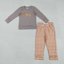 Load image into Gallery viewer, Baby Boys Halloween Ghost Pumpkins Dog Top Orange Plaid Pant Sets