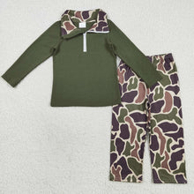 Load image into Gallery viewer, Baby Boys Dark Green Long Sleeves Zipper Top Camo Pant Western Set