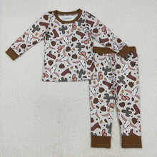 Load image into Gallery viewer, Baby Boys Brown Western Bull Skull Cactus Top Pant Pajamas Sets