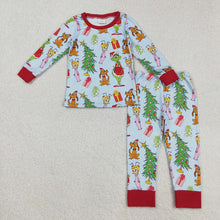 Load image into Gallery viewer, Baby Boys Christmas Trees Cartoon Face Top Pant Pajamas Sets