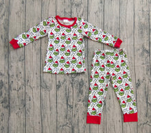 Load image into Gallery viewer, Baby Boys Christmas Lights Green Faces Top Pant Pajamas Sets