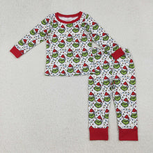 Load image into Gallery viewer, Baby Boys Christmas Lights Green Faces Top Pant Pajamas Sets