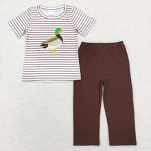 Load image into Gallery viewer, Sibling Baby Boys Duck Brown Embroidery Romper Outfits