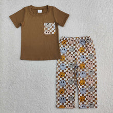 Load image into Gallery viewer, Baby Boys Brown Smile Pocket Tops Pants Outfits Clothes Sets