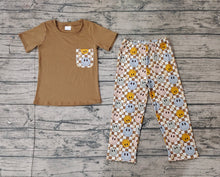 Load image into Gallery viewer, Baby Boys Brown Smile Pocket Tops Pants Outfits Clothes Sets