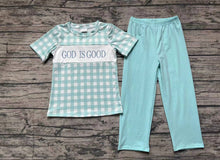 Load image into Gallery viewer, Baby Boys God Is Good Checkered Top Pants Pajamas Outfits Sets