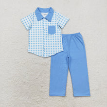 Load image into Gallery viewer, Baby Boys Blue Checkered Short Sleeve Tee Shirt Top Pants Clothes Sets