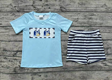 Load image into Gallery viewer, Baby Boys Dog Blue Short Sleeve Tee Shirt Stripes Shorts Clothes Sets