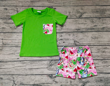 Load image into Gallery viewer, Baby Boys Green Tee Shirts Tops Dog Watermelon Shorts Clothes Sets
