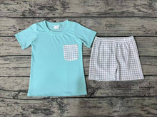 Load image into Gallery viewer, Baby Boys Blue Pocket Shirt Top Checkered Shorts Clothes Sets