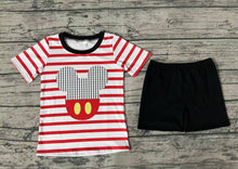 Load image into Gallery viewer, Baby Boys Red Stripes Cartoon Mouse Shirt Top Shorts Clothes Sets