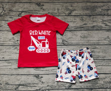 Load image into Gallery viewer, Baby Boys Red 4th Of July Truck Tee Shorts Clothes Sets